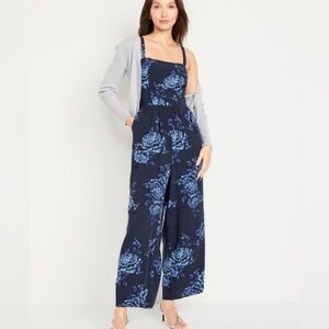 Old navy fit and flare blue floral cami jumpsuit
